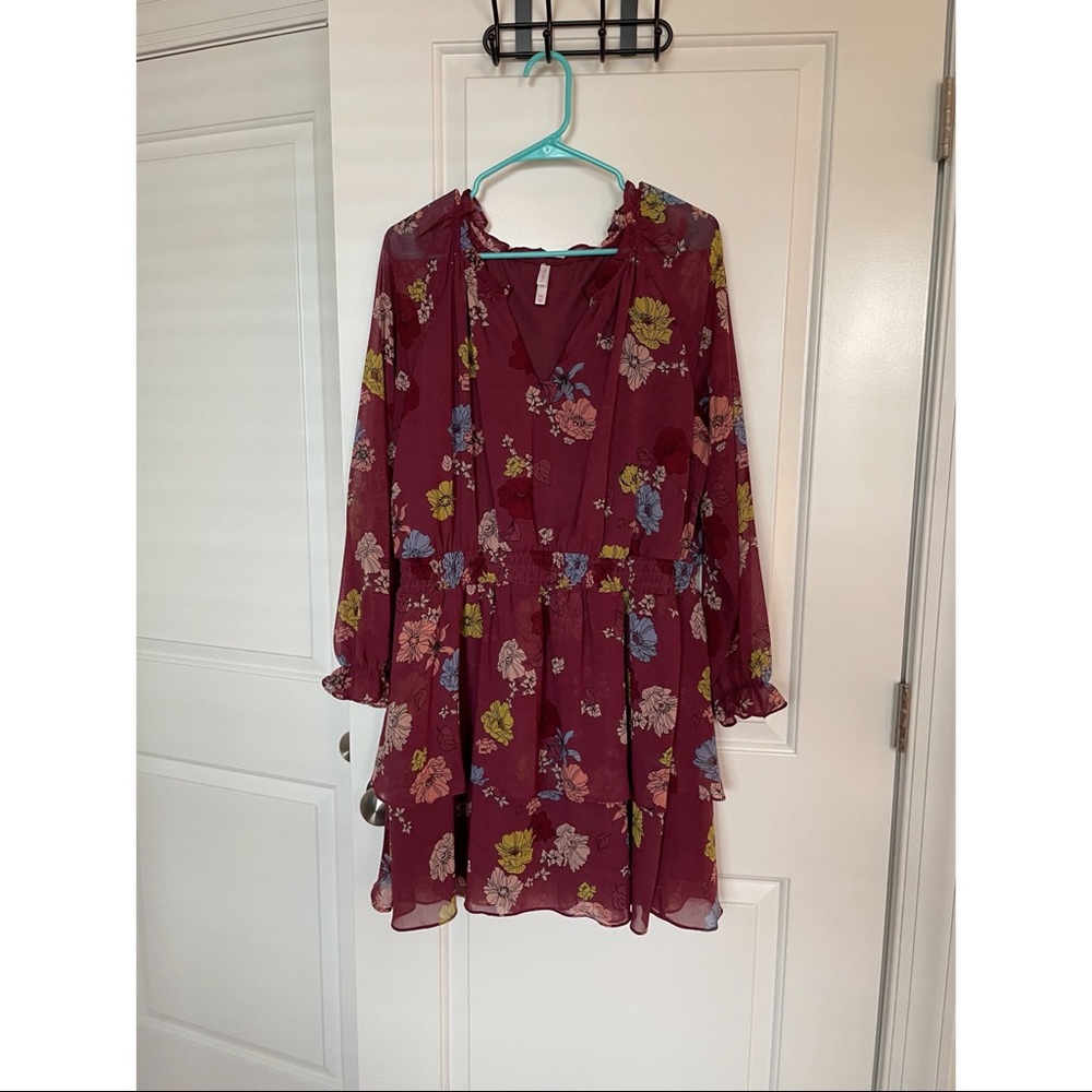 Target Xhilaration wine floral long sleeve ruffle dress size XXL